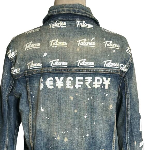 Tulones distressed splash paint stained long sleeves jean jacket size XS - Picture 12 of 15